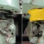 Before and After. Split Round Guard point guarding gap between bushing (at bottom) and gearbox (at top).